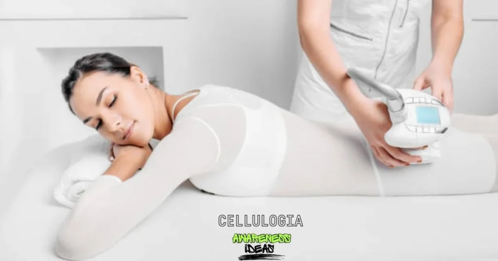 A woman using suction cups for cellulite massage at home.