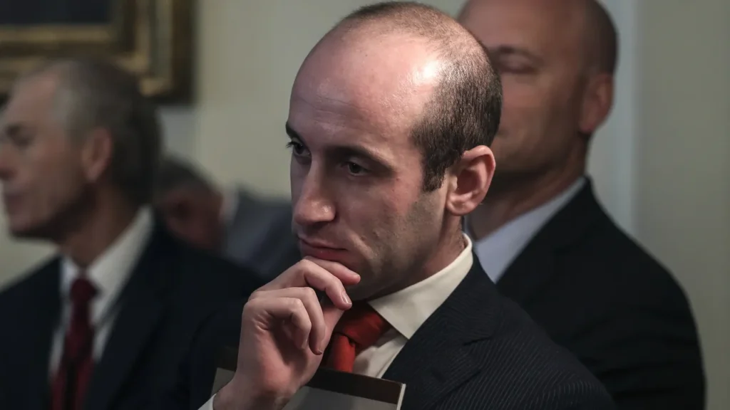 Stephen Miller giving a speech in 2025