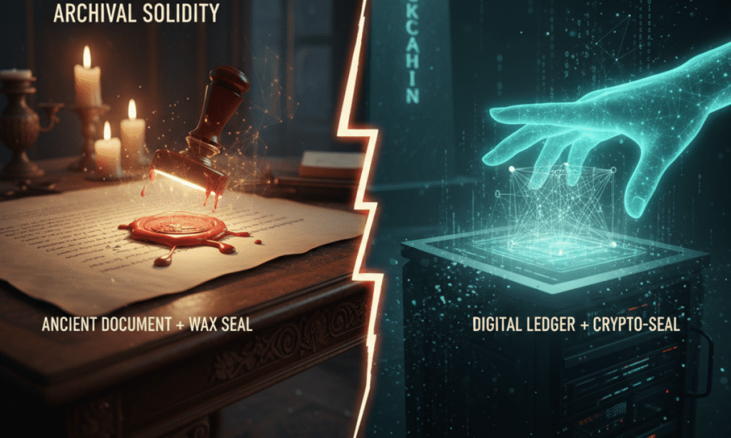 Comparison between a physical wax seal and digital data streams