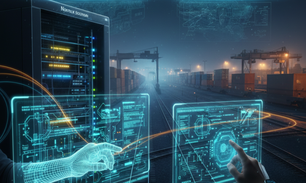 Freight train symbolizing how mainframe systems power modern railroad operations