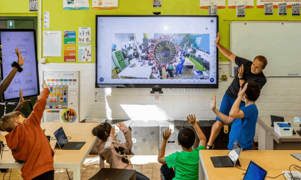 Teacher using Blooket game-based learning platform in the classroom